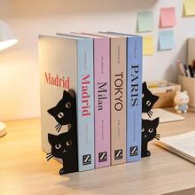 Narrow And Convenient Metal Cat Bookends, A Pair Of Cute Cat Bookends, Suitable For Bookshelf Decoration, Perfect For Home, Office, Desk, And Bookshelf Decoration (Front Half, Back Half). - B381 - View 7