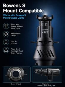 YSKE Bowens Mount Optical Snoot Kit, 19°/36° Projection Lens Spotlight Tube, Includes 30 Pattern Slides And 5 Color Filters, Suitable For Studio Portrait Video Lighting - View 11