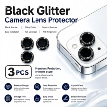1 Set (3pcs) Glitter Black Camera Lens Protector Film For IPhone 17/16/15/14/13/12/11 Pro Max, [Anti-Drop][Compatible With Phone Case][Easy Installation] Camera Screen Protector Film Accessory- - Black - View 1