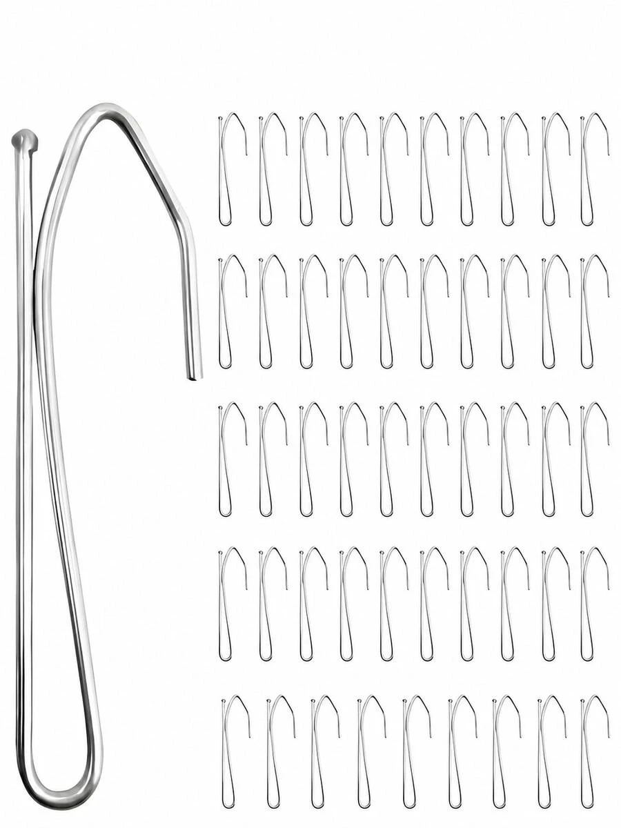 50pcs Stainless Steel Pleated Curtain Hooks, Deep Metal Claw Curtain Pins, Suitable For Windows And Shower Doors, Easy To Install