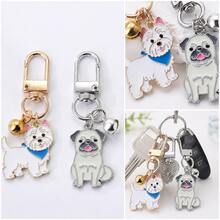 1/2pcs Enamel Dog Keychain With Bell & Swivel Clasp, 2 Styles, Cute Bag Charm For Keys, Handbags, Backpacks And Pet Lover Gifts - Black and White - View 5