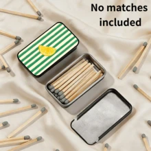1pc Lemon Slice Pattern Metal Matchbox (Matches Not Included), Vintage Sliding Lid Compact Box, Lemon Theme Design, Portable Storage Box, Suitable As Gift Or Fashion Decorative Storage Box. - View 4