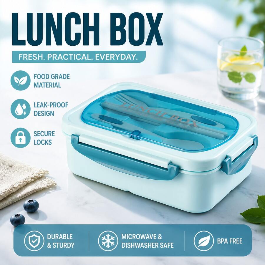 Portable Leak-Proof Lunch Box, Microwave & Dishwasher Divided Meal Box For Office School Picnic - Lunch Box - View 1