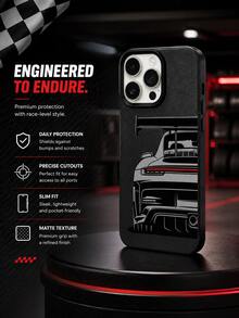 1 buah Casing Ponsel Spoiler Balap Keren, Kompatibel dengan iPhone 17 16 15 14 13 12 11 Pro Max, Warna Solid, Cetakan Garis Merah Lampu Belakang Mobil Sport, Casing Ponsel TPU Tekstur Matte Hitam Tahan Guncangan - Hitam - View 5
