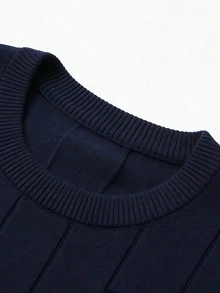 GRDR Men's Summer Ribbed Crew Neck Lightweight Knit Short Sleeve Sweater - Navy Blue - View 9