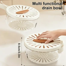 Multifunctional Washing Basin With Strainer And Drain, 2-In-1 Design, Featuring A Foldable Handle And Lid-A Practical Plastic Basket For Washing Fruits And Vegetables In The Kitchen Or On Picnics - 16 X 8.5 cm - View 3