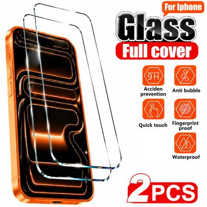 2PCS Ultra Clear 9H Tempered Glass Screen Protector For IPhone 17/16 Pro Max/16 Pro/16 Plus/16/15 Pro Max/15 Pro/15 Plus/15/14 Pro Max/14 Pro/14 Plus/14/13 Pro Max/13/12 Pro Max/12/11 Pro Max/11/XR/XS Max/XS, Full Screen Coverage Shield, HD Crystal Display, Fingerprint Resistant Coating, Scratch Guard Surface, Bubble-Free Easy Installation, Smooth Touch Feel, Slim Transparent Fit