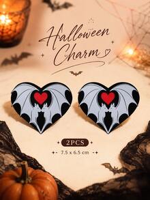 2pcs Halloween Bat Heart Nipple Covers, Scary Gothic Red Heart Breast Stickers, Self-Adhesive Party Chest Stickers For Women - Multicolor - View 2