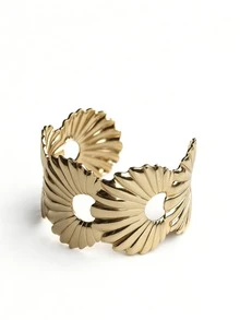 Artistic Starfish Heart Feather Leaf Flower Stripe Shape Exaggerated Thick Stackable Stainless Steel Open Adjustable Size Gold Bracelet Modern Sculpture High Street Fashion Cuff Clothing Accessory - Gold Bracelet - View 18