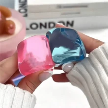4pcs/Set Transparent Ice Cube Squeeze Toy, Jelly-Like Clear Ice Cube Shape Macaron Multi-Color Options, Transparent Jelly Shell With Delicate Fluid Inner Core, Soft And Bouncy Pressing, Smooth Squeezing And Kneading To Release Anxiety, Popular Stress Relief Toy - Multicolor - View 6