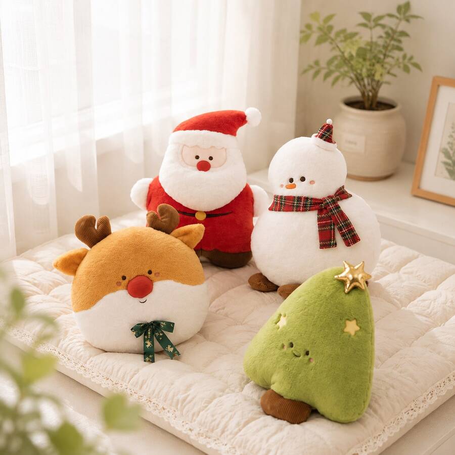 1个可爱卡通圣诞树、驯鹿、雪人、圣诞老人毛绒玩偶抱枕，柔软毛绒填充玩偶，圣诞装饰，儿童抱枕，沙发靠垫，生日/情人节/复活节礼物