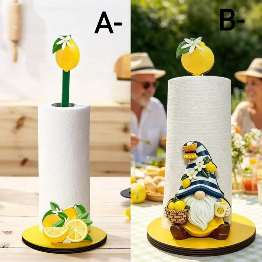 Lemon Wooden Vertical Paper Towel Holder, Cute Fruit Theme Kitchen Countertop Decor, Fun Desktop Roll Paper Dispenser, Suitable For Kitchen, Farmhouse Home Decor - View 1
