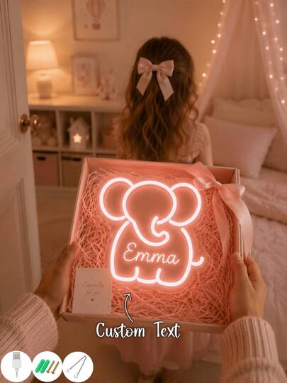 1 Luz de neón personalizada con nombre de elefante, luz de neón LED rosa para pared, decoración personalizada de habitación, regalo de cumpleaños, luz de fondo para fiesta, regalo de cumpleaños