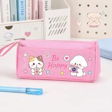 Cute Cartoon Rabbit & Bear Canvas Pencil Case, Heart Pattern Large Capacity Pencil Pouch, Perfect Back To School Gift For Kids, First Day Of School - Multicolor - View 18