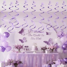 18pcs Shiny Purple Hanging Spiral Decorations, Foil-Like Plastic Swirl Garland, Suitable For Birthday, Wedding, Bridal Shower, Baptism, New Year And Party, Room, Ceiling And Wall Decoration, Party Supplies, Halloween Decoration And Christmas Decoration - Multiple Styles - View 2