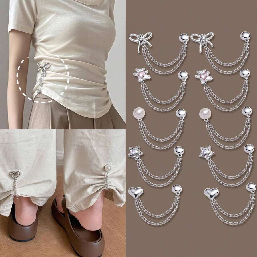 1/2/10pcs Adjustable Magnetic Pants Clips And Sleeve Clips, Suitable For Thin Clothing, Detachable Hem Clips For Pants And T-Shirts, Strong Magnetic Clips