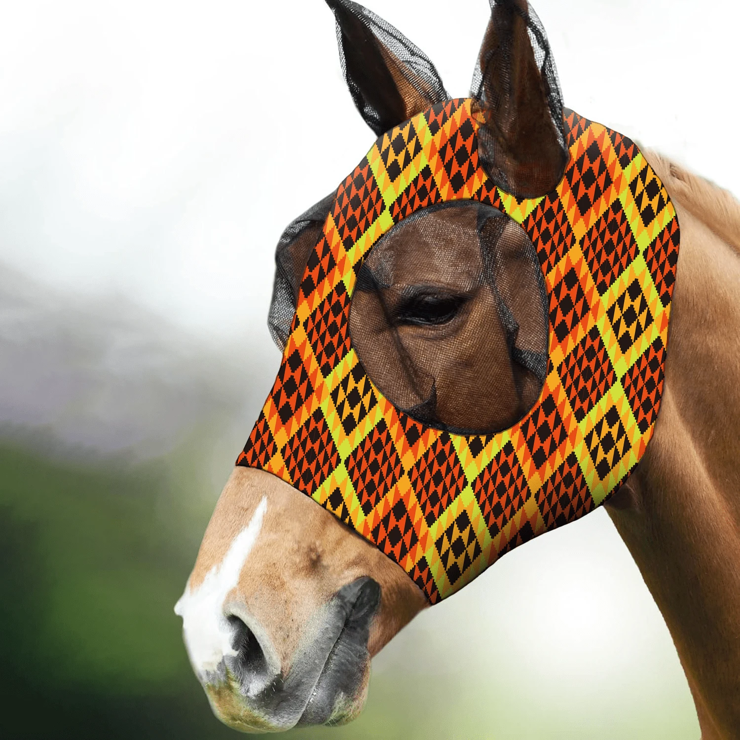 Comfortable Horse Fly Mask With Ears, UV Protection And Sun Protection - Soft And Lightweight - Breathable Horse Mask Suitable For Ponies (M;Cob) - Yellow - View 1