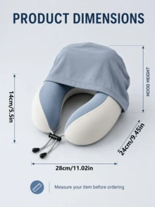 Portable Memory Foam Travel Neck Pillow With Hood, Ice Silk Touch Cover, Adjustable Drawstring, Suitable For Airplane, Car, Train And Office Nap - Multicolor - View 10