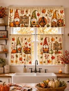 3PCS Thanksgiving Gnome Kitchen Curtain Set With Gnomes, Turkey, Pumpkin, Sunflower, Maple Leaf And Thankful & Blessed Print, 1 Valance + 2 Tier Panels, Rod Pocket Window Curtains For Kitchen, Fall Decor And Home Decor - Multicolor - View 11