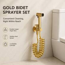 Gold Handheld Bidet Sprayer Set With Stainless Steel Angle Valve And 2m Flexible Hose, ABS Toilet Spray Gun For Bathroom Cleaning And Personal Hygiene - A - View 6