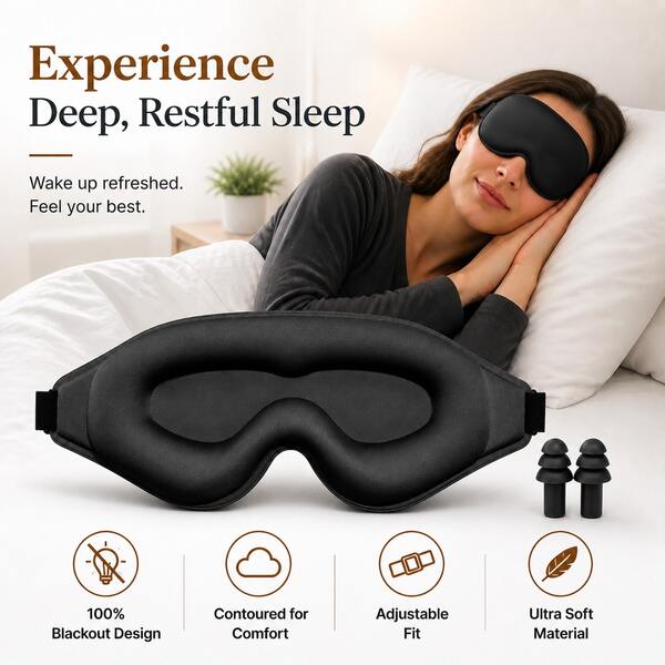 3D Blackout Sleep Eye Mask Set, Soft Breathable Light-Blocking Eye Mask With Noise-Canceling Earplugs, Sleep Aid Kit For Deep Sleep, Travel, Airplane, Nap, Night Shift And Home Use