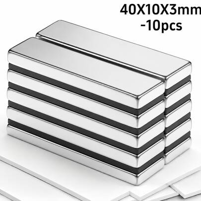 10 Peças Ímãs de Barra de Neodímio, 40X10X5mm, 30*10*5mm, Ímãs de Neodímio de Terra Rara N35 com Adesivo Dupla Face Perfeito, Adequado para Escritório, Geladeira, Cozinha