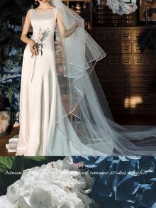 1pc Mori Style White Bridal Veil With Built-In Comb, Matches Wedding Dress, Suitable For Wedding, Pre-Wedding Photoshoot, Wedding Banquet, Travel Photography, Cosplay Party, Engagement, Valentine's Day, Bachelorette Party, Creates A Gentle And Ethereal Look For A Stunning Appearance - White - View 3