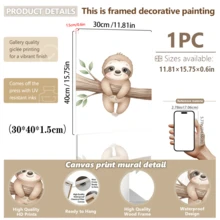 1pc Canvas Framed Baby Room Wall Art Decor, Animal Baby Poster, Sloth ...