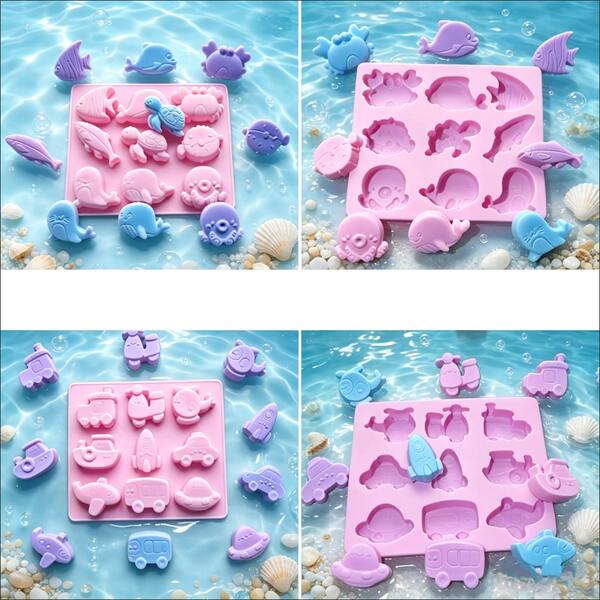 2pcs 2.5D Soap Silicone Molds, You Can Also Mix And Match Based On Mold Size And Your Own Usage Needs, Includes: 9-Cavity Transportation Vehicle Shape + 9-Cavity Marine Creature Shape, Suitable For Christmas/Halloween/Thanksgiving/New Year And Other Holiday Activities