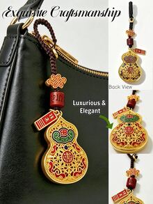 1pc Alloy Enamel Gourd Keychain, Vintage Chinese Style Lucky Blessing Wealth Pendant, Braided Rope Key Ring, Car Bag Charm, Holiday Gift Accessory - Multicolor - View 1