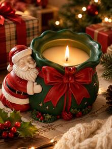 Christmas Wavy Edge Santa Claus Hugging Gift Bag Candle Container Silicone Mold, 3D Embossed Giant Bow Holly Star Candle Jar Mold, DIY Soy Wax Aromatherapy Balm Christmas Gift Table Decor - Santa Claus Gift Bag Mold - View 1