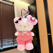 1pc Sanrio Hello Kitty Plush Bag Charm, Cute Fashion Glasses Doll Pendant With Corduroy Overalls, Adorable Cartoon Handbag Backpack Wallet Decoration, Soft Filled Collectible, Birthday Gift For Women And Girls, Multiple Colors - Multicolor - View 9