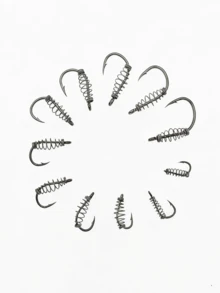 10pcs/Box Silver Spring Ise-Ni Fish Hooks, High Carbon Steel Barbed Single Hooks For Wild Fishing Carp And Grass Carp - Silver - View 1