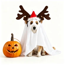 Halloween Ghost Pet Cape & Antler Headband Costume Set, Cosplay Outfit For Medium And Large Dogs - Multicolor - View 9