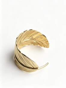 Artistic Starfish Heart Feather Leaf Flower Stripe Shape Exaggerated Thick Stackable Stainless Steel Open Adjustable Size Gold Bracelet Modern Sculpture High Street Fashion Cuff Clothing Accessory - Gold Bracelet - View 16
