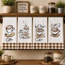 2pcs "But First Coffee" Coffee Themed Kitchen Towels, Coffee Cup Print Brown & White Plaid Decorative Hand Towels, Vintage Country Dish Cloths, Suitable For Kitchen, Coffee Corner, Oven Handle And Home Decor 4/6/8/Pcs Set - Multicolor - View 1