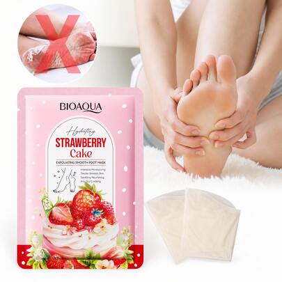 1/3/5pcs Strawberry Cake Brightening Foot Mask, Exfoliating Foot Mask With Tocopherol, Glycerin And Allantoin, Moisturizing And Nourishing, Removes Dead Skin And Fine Lines, Softens And Smooths Dry Rough Feet, Cute Foot Exfoliating Care