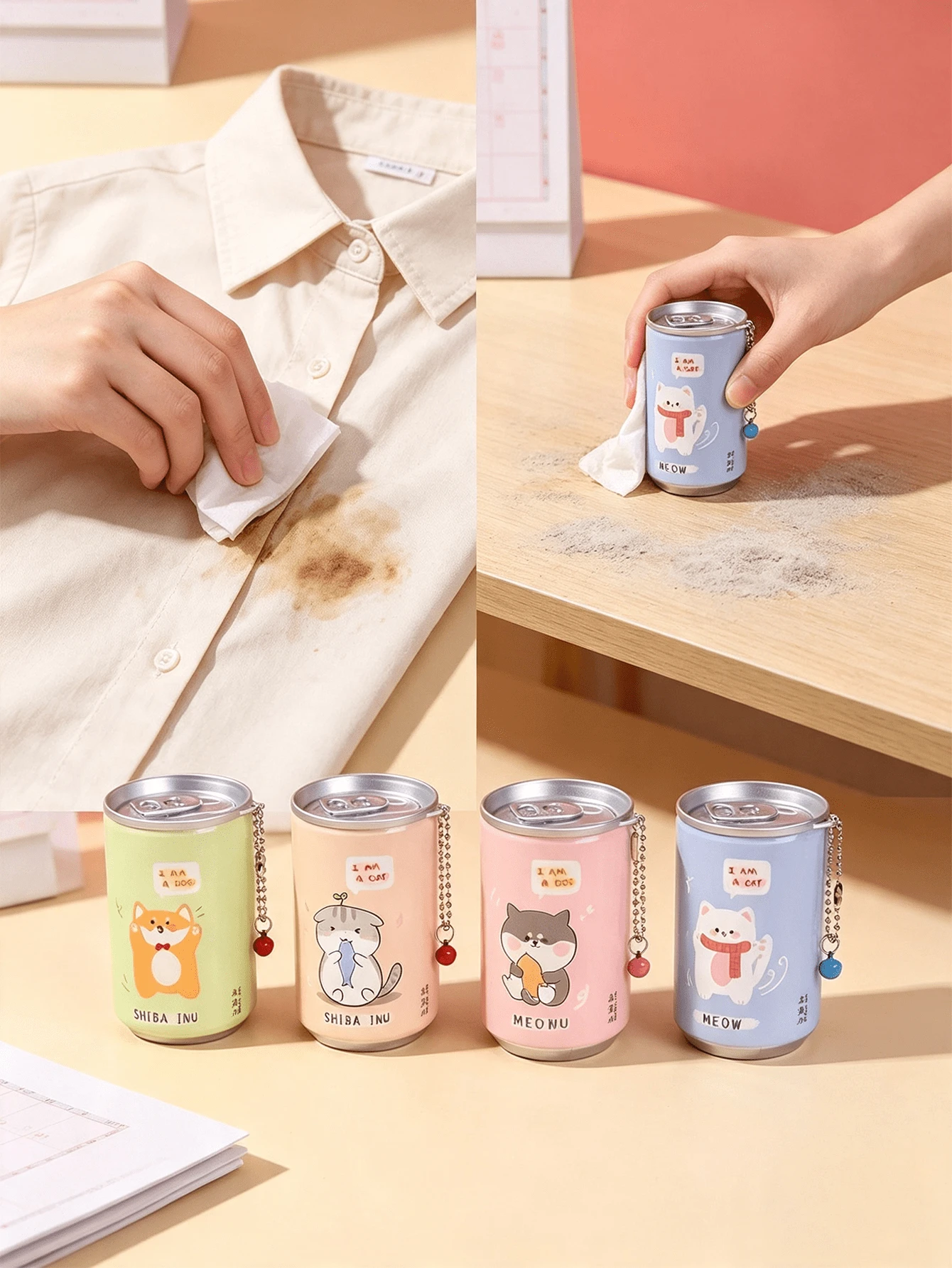 120/30pcs Cute Mini Wet Wipe Jar - Portable Travel Sized Cleaning Wipes With Cute Animal Design - Perfect For Cleaning And Wiping Items In Schools, Offices, And Travel - Fun Gift For Cat/Dog Enthusiasts (Not Suitable For Human Skin!) - Multicolor - View 1