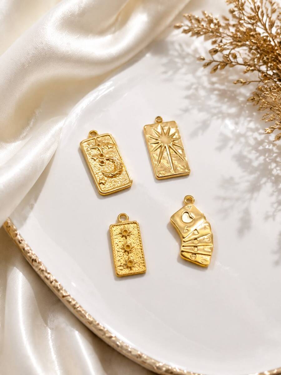 1/4pcs Vintage Tarot Card Pendant, Astrology Sun Moon Star Celestial ...