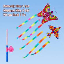 BSKT 2pcs Multi-Color Mini Handheld Fishing Rod Kite, Outdoor Lawn Open Space Leisure Flying Play, Outdoor Leisure Sports Crowd, Lightweight Fiberglass Rod Frame, Waterproof Printed Polyester Fabric, Integrated Handheld Fishing Rod Bracket, Butterfly Goldfish Airplane Multiple Shapes, Lightweight And Easy To Fly, Foldable And Compact For Portable Storage - Multicolor - View 12