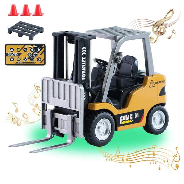 1/64 Mini RC Forklift, Remote Control Excavator, 11 Channel 2 Mode 2.4Ghz Remote Control Alloy Construction Vehicles Set With USB-C Rechargeable, 2 In 1 Transformable Lift Fork & Hook, Birthday Christmas Gift For Kids Adults Boys And Girls