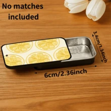 1pc Lemon Slice Pattern Metal Matchbox (Matches Not Included), Vintage Sliding Lid Compact Box, Lemon Theme Design, Portable Storage Box, Suitable As Gift Or Fashion Decorative Storage Box. - View 10