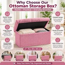 Aafan Ottoman Bench With Lid, 90L Storage, 120kg Capacity, Foldable, No Tools Needed, Engineered Wood, Reinforced Base, Ribbed Fabric, High-Resilience Foam - A - View 3