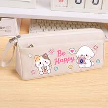 Cute Cartoon Rabbit & Bear Canvas Pencil Case, Heart Pattern Large Capacity Pencil Pouch, Perfect Back To School Gift For Kids, First Day Of School - Multicolor - View 19