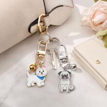 1/2pcs Enamel Dog Keychain With Bell & Swivel Clasp, 2 Styles, Cute Bag Charm For Keys, Handbags, Backpacks And Pet Lover Gifts - Black and White - View 3