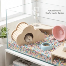 Wooden Hamster Hideout, Natural Cloud-Shaped Hamster House, Suitable For Hamsters, Gerbils And Mice, Beautiful Small Pet Nesting Habitat And Cage Accessory, Chewing Landscape Accessory - one-size - View 4