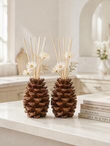 1 buah Vas Resin Kerucut Pinus Gaya Cottagecore, Vas Bunga & Diffuser Reed 2-in-1, Wadah Dekorasi Tekstur Cokelat Vintage untuk Kamar Tidur, Kamar Mandi, Ruang Tamu, Dekorasi Rumah, Hadiah - Botol diffuser berbentuk kerucut pinus - View 7