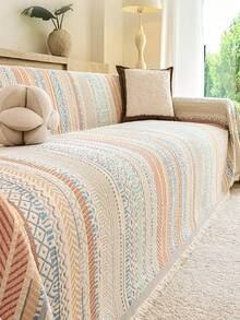 1pc Bohemian Colorful Geometric Vertical Stripe Chenille Sofa Throw, All-Season, Pet-Friendly, Washable, Perfect For Home Decor - Multicolor - View 7