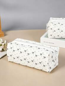 1pc Cute Large Capacity Cosmetic & Stationery Storage Bag, Bowknot Pencil Case, Student Stationery, Pencil Pouch, Travel Organizer, Back To School Essential - Bow Pencil Case - View 6