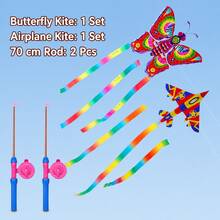BSKT 2pcs Multi-Color Mini Handheld Fishing Rod Kite, Outdoor Lawn Open Space Leisure Flying Play, Outdoor Leisure Sports Crowd, Lightweight Fiberglass Rod Frame, Waterproof Printed Polyester Fabric, Integrated Handheld Fishing Rod Bracket, Butterfly Goldfish Airplane Multiple Shapes, Lightweight And Easy To Fly, Foldable And Compact For Portable Storage - Multicolor - View 9